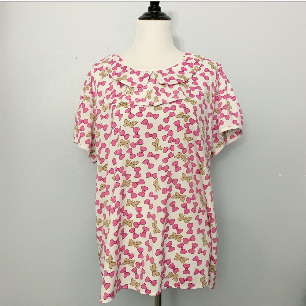 Cute bows and butterflies print collar blouse